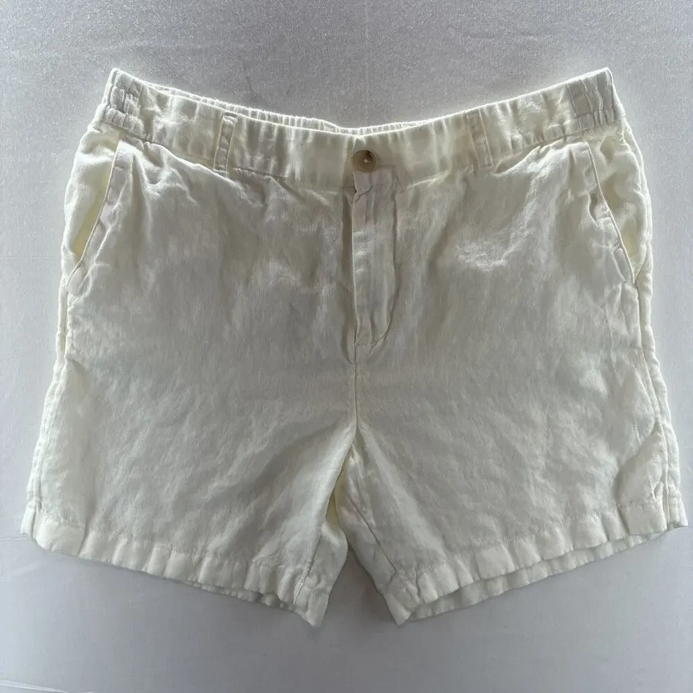 Panama Jack 100% Linen Shorts Mens XL Beach Resort Coastal White Elastic 36” W